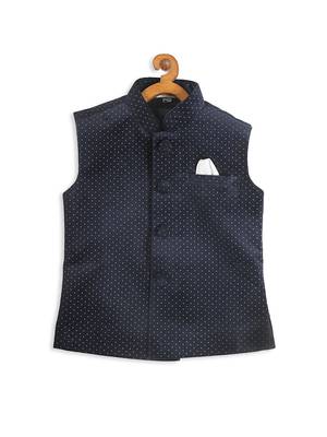 Infant  Navy Blue Velvet Nehru Jacket 3
