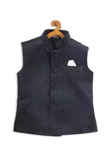 Infant  Navy Blue Velvet Nehru Jacket