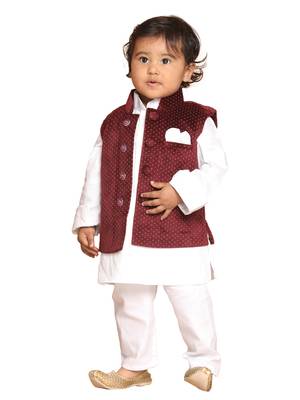 Infant  Maroon Velvet Nehru Jacket 1