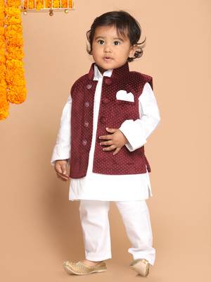 Infant  Maroon Velvet Nehru Jacket 2