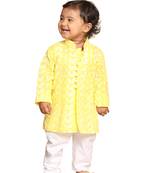 Infant  Mustard And White Pure Cotton Kurta Pyjama Set