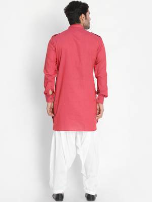 Maroon Woven Blended Cotton Pathani-Suits 5