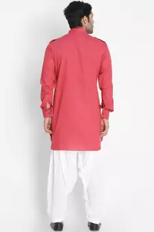Maroon Woven Blended Cotton Pathani-Suits