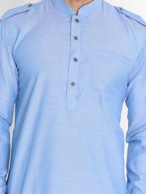 Blue Woven Blended Cotton Pathani-Suits 4