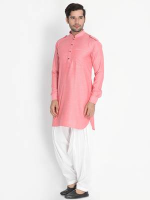 Red woven blended cotton pathani-suits 2