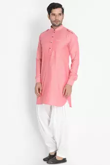 Red woven blended cotton pathani-suits