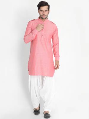 Red woven blended cotton pathani-suits 3