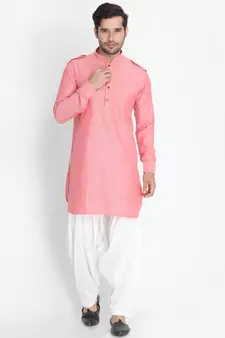 Red woven blended cotton pathani-suits