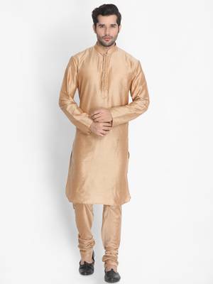 Gold Cotton Blend Kurta Pyjama Set 2