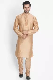 Gold Cotton Blend Kurta Pyjama Set