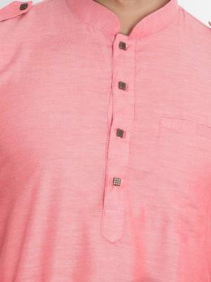 Red woven blended cotton pathani-suits 4