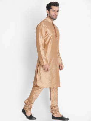 Gold Cotton Blend Kurta Pyjama Set 3