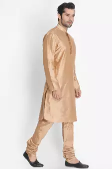 Gold Cotton Blend Kurta Pyjama Set