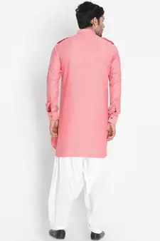 Red woven blended cotton pathani-suits