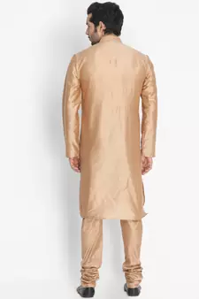 Gold Cotton Blend Kurta Pyjama Set