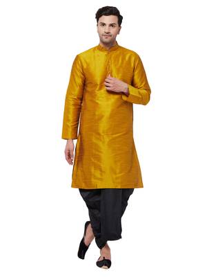 Yellow Plain Silk Blend Dhoti-Kurta 1