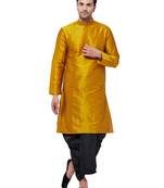 Yellow Plain Silk Blend Dhoti-Kurta