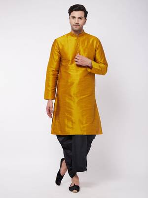 Yellow Plain Silk Blend Dhoti-Kurta 2