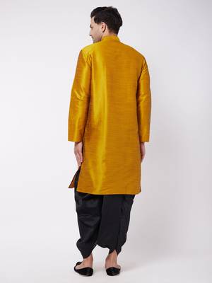 Yellow Plain Silk Blend Dhoti-Kurta 4