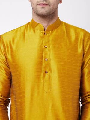 Yellow Plain Silk Blend Dhoti-Kurta 5