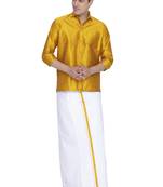 Yellow plain silk blend dhoti-kurta