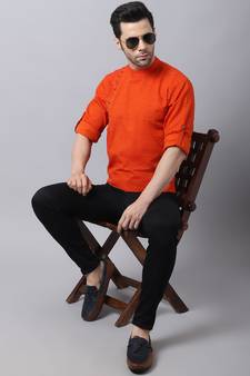 Orange plain cotton men-kurtas
