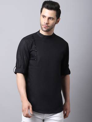 Black plain cotton men-kurtas 2