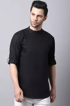 Black plain cotton men-kurtas