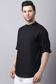 Black plain cotton men-kurtas