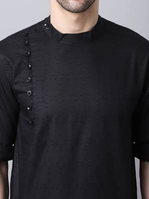 Black plain cotton men-kurtas 5
