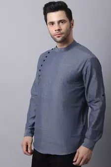 Grey plain cotton men-kurtas