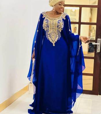 Blue Georgette Zari Embroidered Boat Neck Wedding Kaftan 2