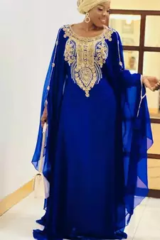 Blue Georgette Zari Embroidered Boat Neck Wedding Kaftan