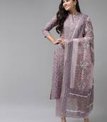 Purple printed cotton ethnic-kurtis