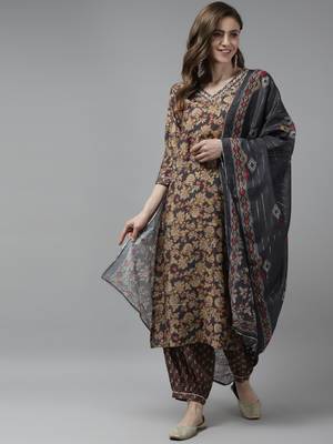 Grey printed silk ethnic-kurtis 1
