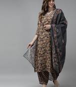 Grey printed silk ethnic-kurtis