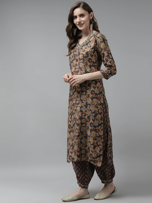 Grey printed silk ethnic-kurtis 2