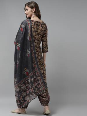 Grey printed silk ethnic-kurtis 3
