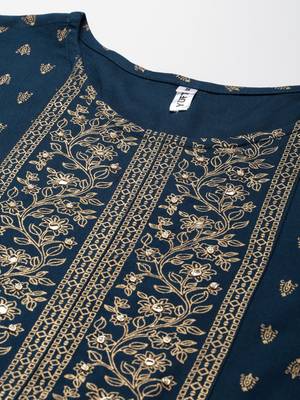 Teal-blue printed rayon ethnic-kurtis 4