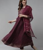 Burgundy printed rayon ethnic-kurtis