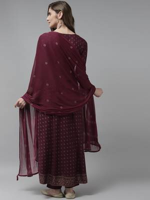 Burgundy printed rayon ethnic-kurtis 2