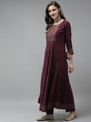 Burgundy printed rayon ethnic-kurtis 3