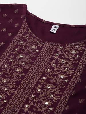 Burgundy printed rayon ethnic-kurtis 4