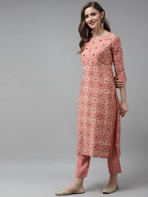 Peach printed silk ethnic-kurtis 3