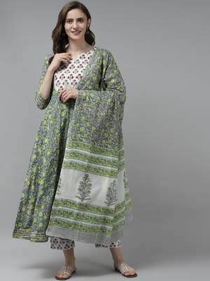 Grey printed cotton ethnic-kurtis 1