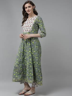 Grey printed cotton ethnic-kurtis 3