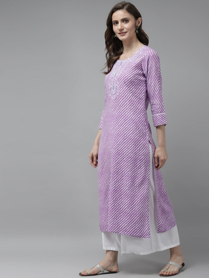 Lavender embroidered rayon kurtas-and-kurtis 2