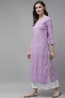 Lavender embroidered rayon kurtas-and-kurtis