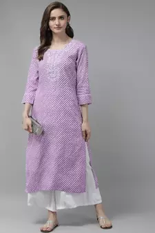 Lavender embroidered rayon kurtas-and-kurtis
