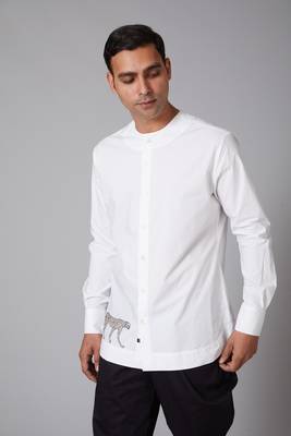 White Cheetah Embroidered Shirt 1